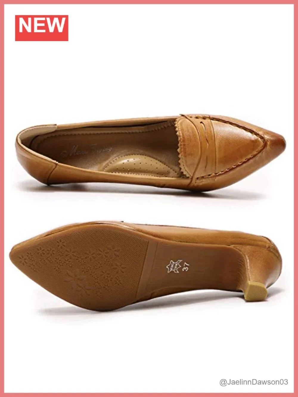 Women's Leather Mid Heel Pumps Pointed Toe Office Heels